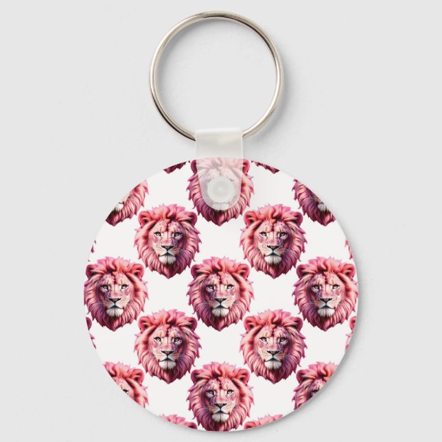 Chaveiro Cabeça de Leão Rosa Padrão de Animal Design Branco (Frente)