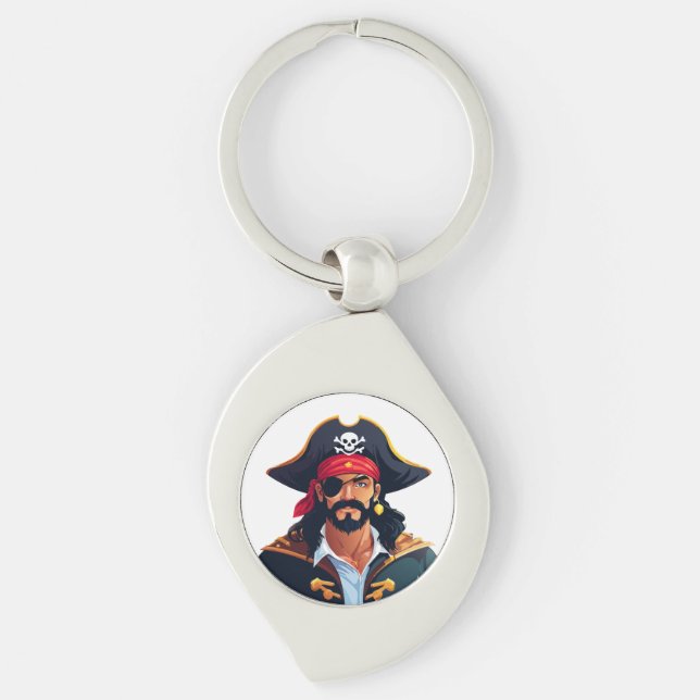 Chaveiro Cabeça de pirata com chapéu de marinheiro e tapa-o (Frente)