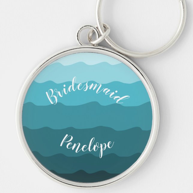 Chaveiro Cabeça de Praia Blue Waves Bridesmaid com Nome (Frente)