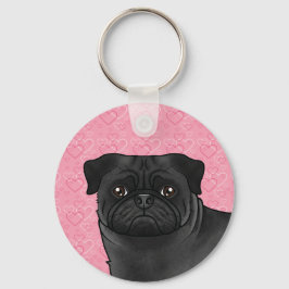 Chaveiro Cabeça de Pug Preto Close-Up em Corações de Amor R