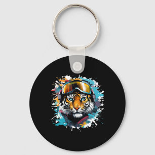 Chaveiro Cabeça de Tigre com Óculos de Esqui Esquiando Snow