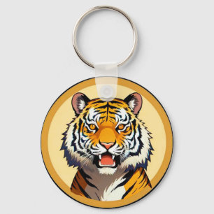 Chaveiro Cabeça de Tigre Enquadrada com Aura Dourada Radian