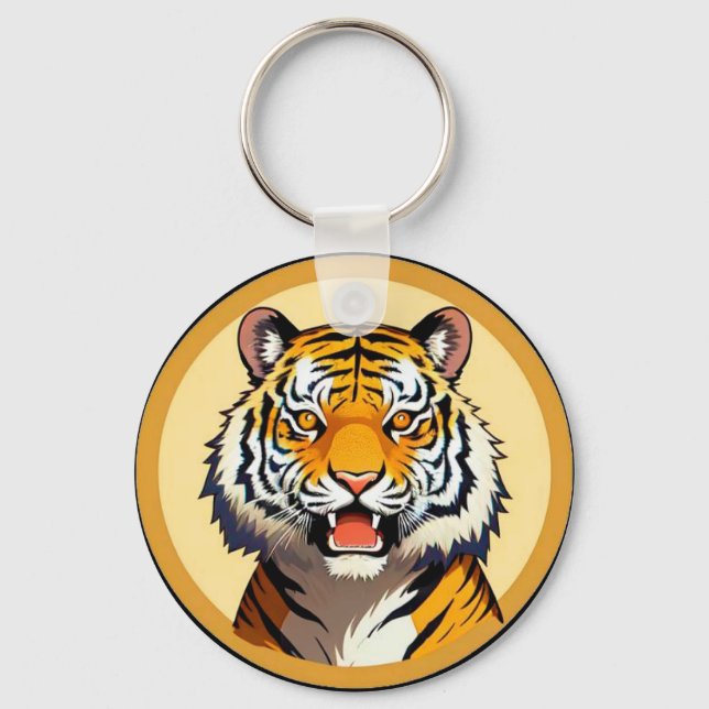 Chaveiro Cabeça de Tigre Enquadrada com Aura Dourada Radian (Frente)