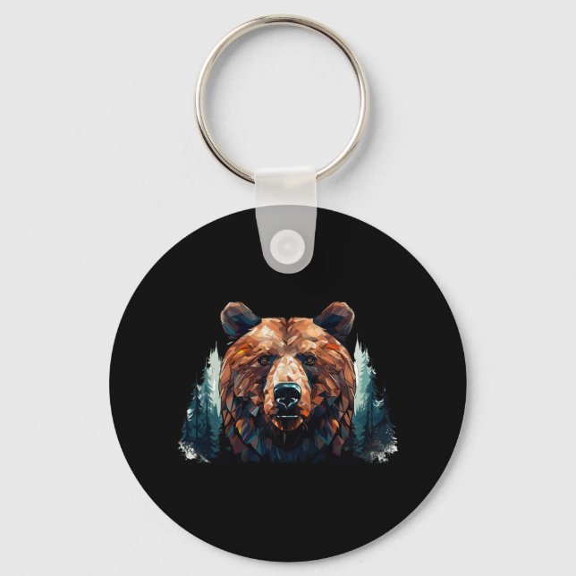 Chaveiro Cabeça De Urso Geométrico Com Paisagem B Da Árvore (Frente)