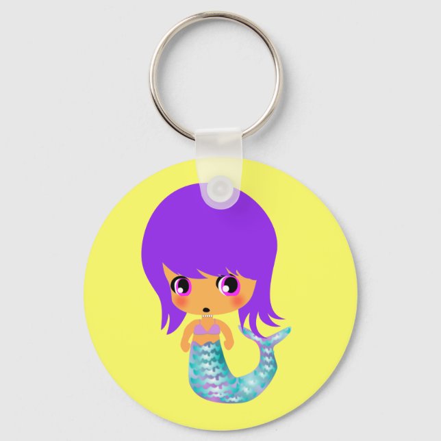 Chaveiro cabelo púrpura de sereia mágico de chibi (Frente)