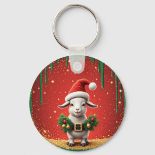 Chaveiro Cabra de Natal Fofa com Chapéu de Papai Noel Desig