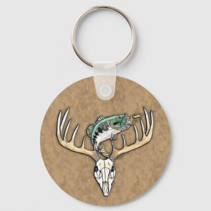 Chaveiro Caça de Pesca Bass Jumping Deer Skull Antlers