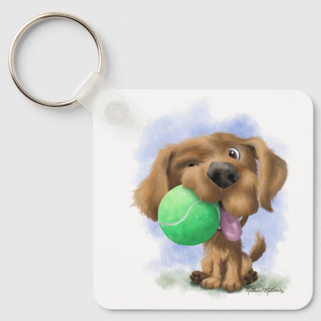 Chaveiro Cachorrinho Adorável Com desenho de bola de tênis (Frente)