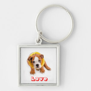 Chaveiro Cachorrinho Bulldog Inglês Amoroso com Coleira de 