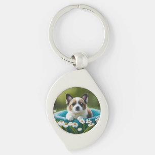 Chaveiro Cachorrinho fofo floral em margaridas