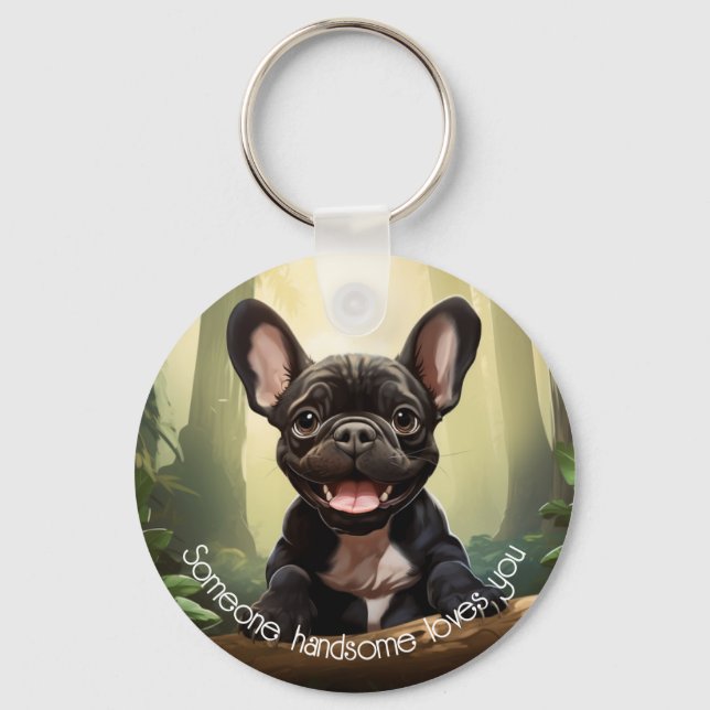 Chaveiro 😍Cachorrinho Frenchie doce em uma floresta (Frente)