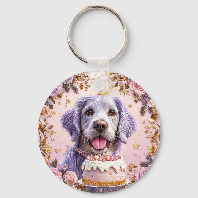 Chaveiro Cachorro Adorável de Aniversário com Bolo Celebran (Frente)