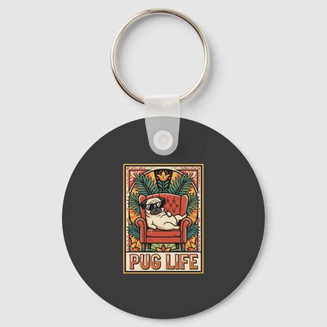 Chaveiro Cachorro Arte Popular Retro Pug Life (Frente)