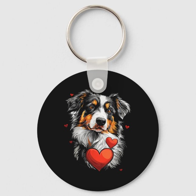 Chaveiro Cachorro Australian Shepherd no Dia dos Namorados (Frente)