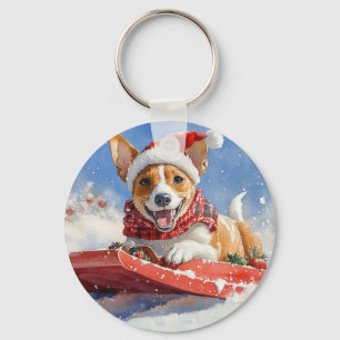 Chaveiro Cachorro Basenji no Trenó Deixe Nevar Natal
