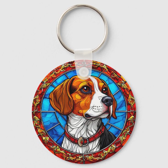 Chaveiro Cachorro Beagle em Arte Vibrante de Vidro Estampad (Frente)