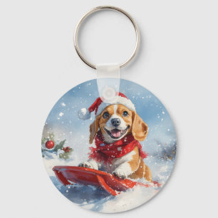 Chaveiro Cachorro Beagle no Trenó Deixe Nevar Natal