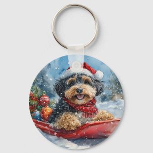 Chaveiro Cachorro Bernedoodle no Trenó - Deixe Nevar Natal