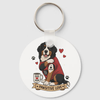 Chaveiro Cachorro Bernês com Ilustração de Tatuagem Eu Amo