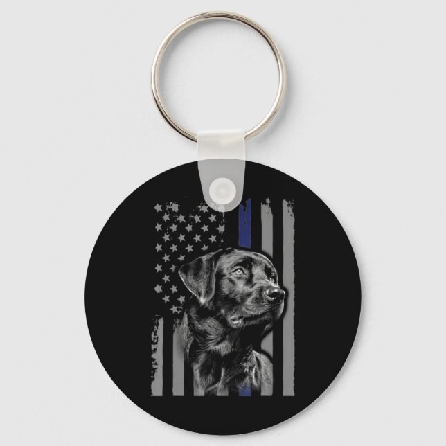 Chaveiro Cachorro | Black Labrador American Flag Thin Line (Frente)