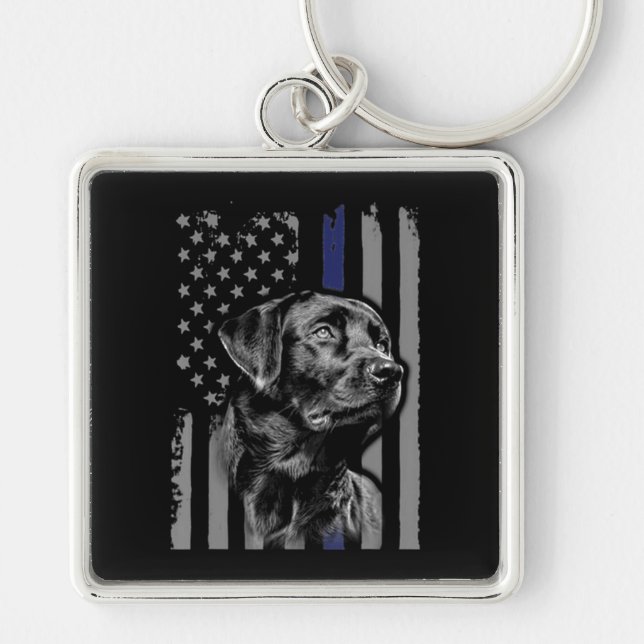 Chaveiro Cachorro | Black Labrador American Flag Thin Line (Frente)