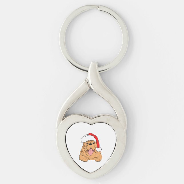 Chaveiro Cachorro bonito no chapéu de Santa 3 (Frente)
