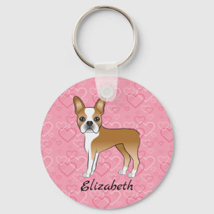 Chaveiro Cachorro Boston Terrier Cor de Veado em Corações C