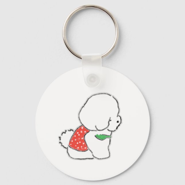 Chaveiro Cachorro Branco Fofinho Desenhado à Mão em Bolinha (Frente)