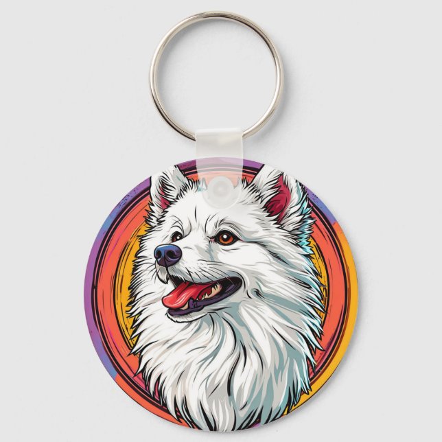 Chaveiro Cachorro Branco Fofinho em Estilo de Arte Vibrante (Frente)