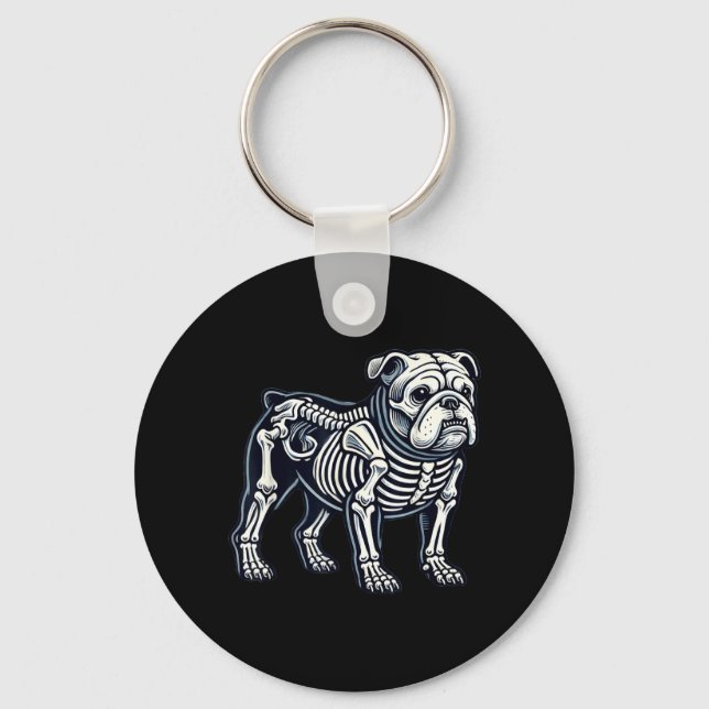 Chaveiro Cachorro Bulldog Inglês Esqueleto Halloween (Frente)
