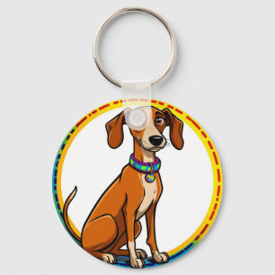 Chaveiro Cachorro com Coleira Colorida Dentro de Círculo De