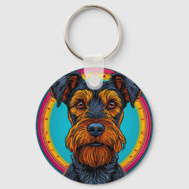 Chaveiro Cachorro com Design de Fundo Circular Vibrante