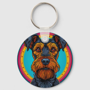 Chaveiro Cachorro com Design de Fundo Circular Vibrante