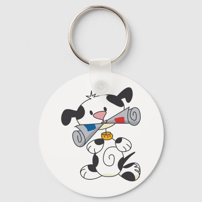 Chaveiro Cachorro com T-shirts de jornal e presentes (Frente)