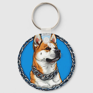 Chaveiro Cachorro com uma corrente em um fundo verde