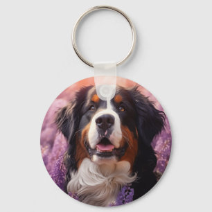 Chaveiro Cachorro da Montanha Bernese em lavandas
