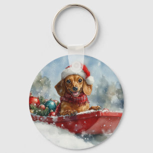 Chaveiro Cachorro Dachshund em Trenó Deixe Nevar Natal