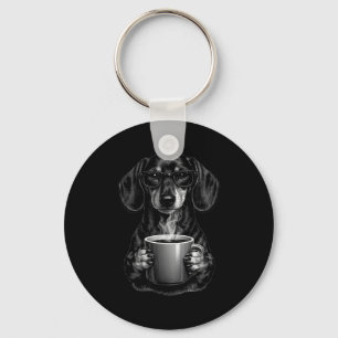 Chaveiro Cachorro dachshund engraçado amante de café inteli