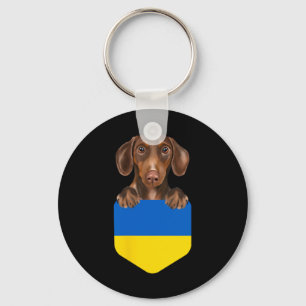Chaveiro Cachorro Dachshund Marrom Com A Bandeira Da Ucrâni