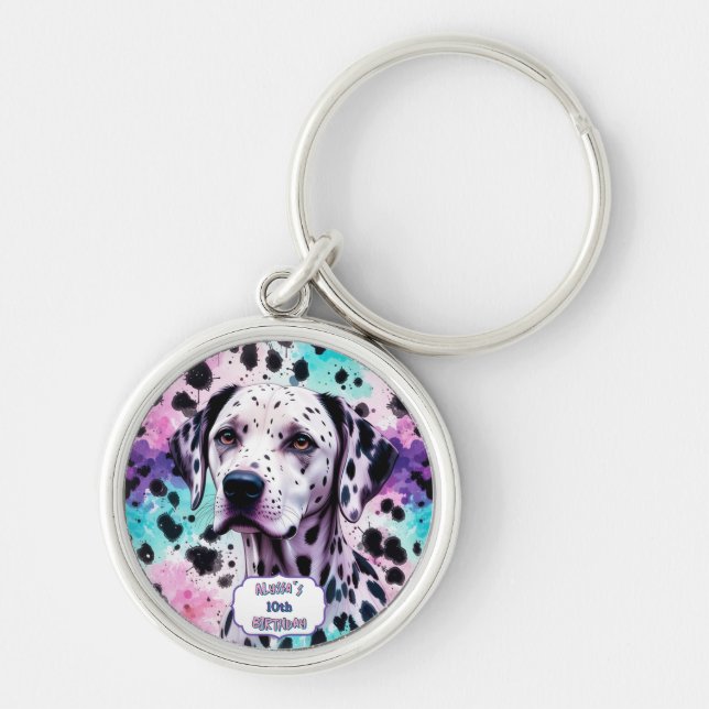 Chaveiro Cachorro Dalmata Rosa Roxo Turquesa Aniversário (Frente)
