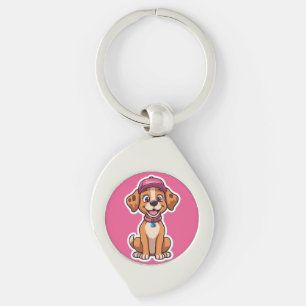 Chaveiro Cachorro de Cartoon Doce - Puppy feliz no Boné Sti