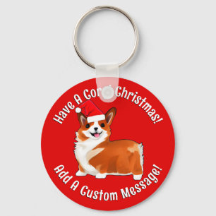 Chaveiro Cachorro De Corgi De Natal Com Papai Noel
