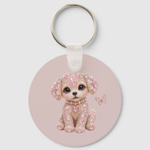 Chaveiro Cachorro de Cristal Rosa Fofo