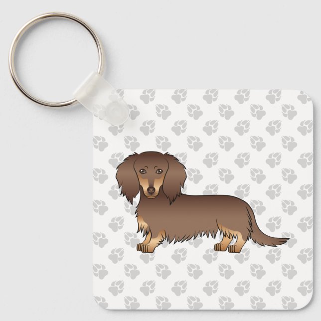 Chaveiro Cachorro de desenho animado Dachshund de pelo long (Frente)
