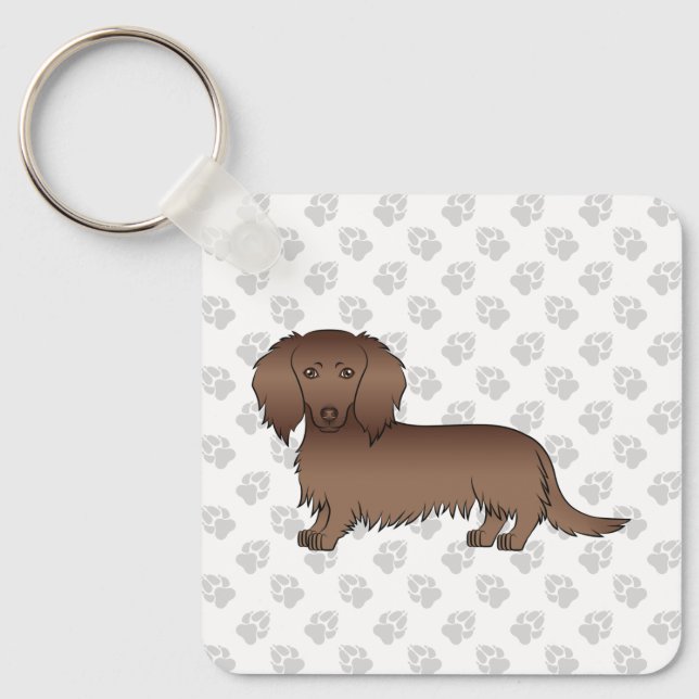 Chaveiro Cachorro de desenho animado Dachshund de pelo long (Frente)