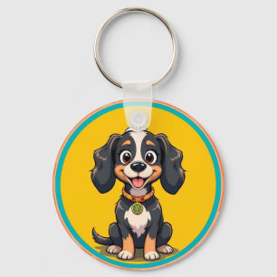 Chaveiro Cachorro de Desenho Animado Feliz em uma Moldura C