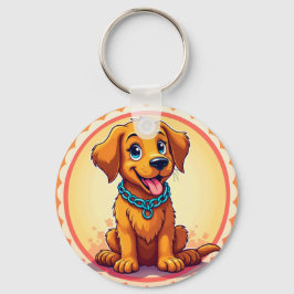 Chaveiro Cachorro de Desenho Animado Fofo Com Coleira Azul