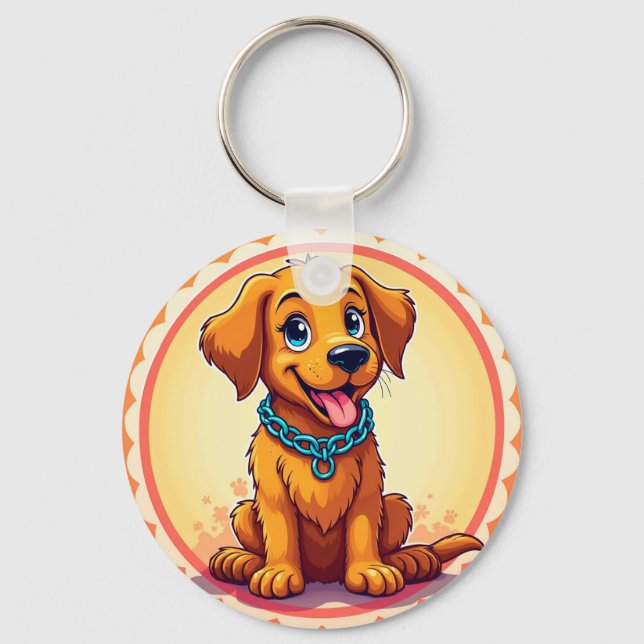 Chaveiro Cachorro de Desenho Animado Fofo Com Coleira Azul (Frente)