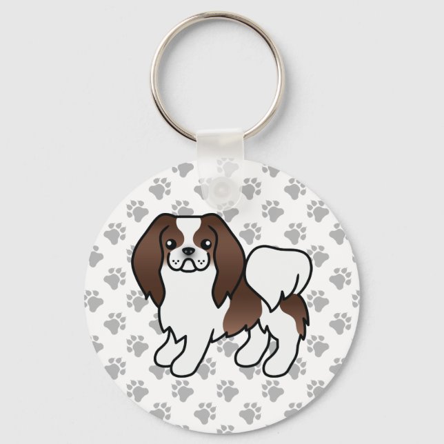 Chaveiro Cachorro de desenho animado japonês Chin marrom e  (Frente)