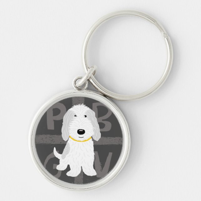 Chaveiro Cachorro de desenho animado PBGV cinza e branco (Frente)